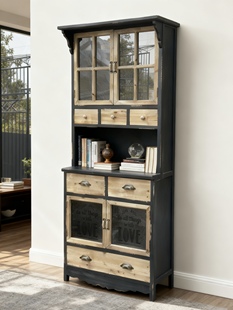 超特价!美式乡村风格复古做旧工艺大柜子玻璃门多抽木橱柜陈列柜