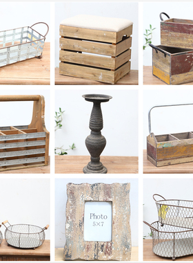 孤品大集合--外贸复古家居庭院装饰工艺品铁木做旧园艺杂货挂摆件