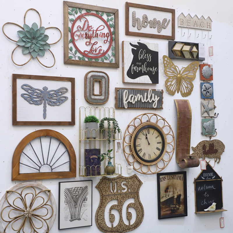 孤品大集合-美式家居客厅饰品仿古做旧铁艺木质墙面装饰壁挂壁饰,家居饰品,壁饰,淘宝优惠券,粉丝福利购,淘宝优惠卷