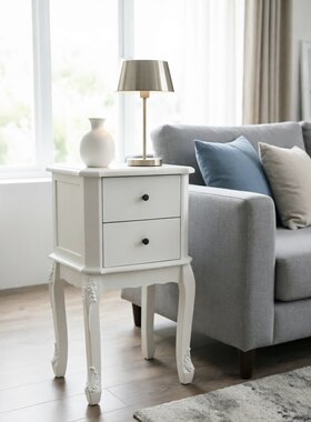 特价外贸出口英国Homesdirect两抽复古白色雕花收纳柜边柜床头柜