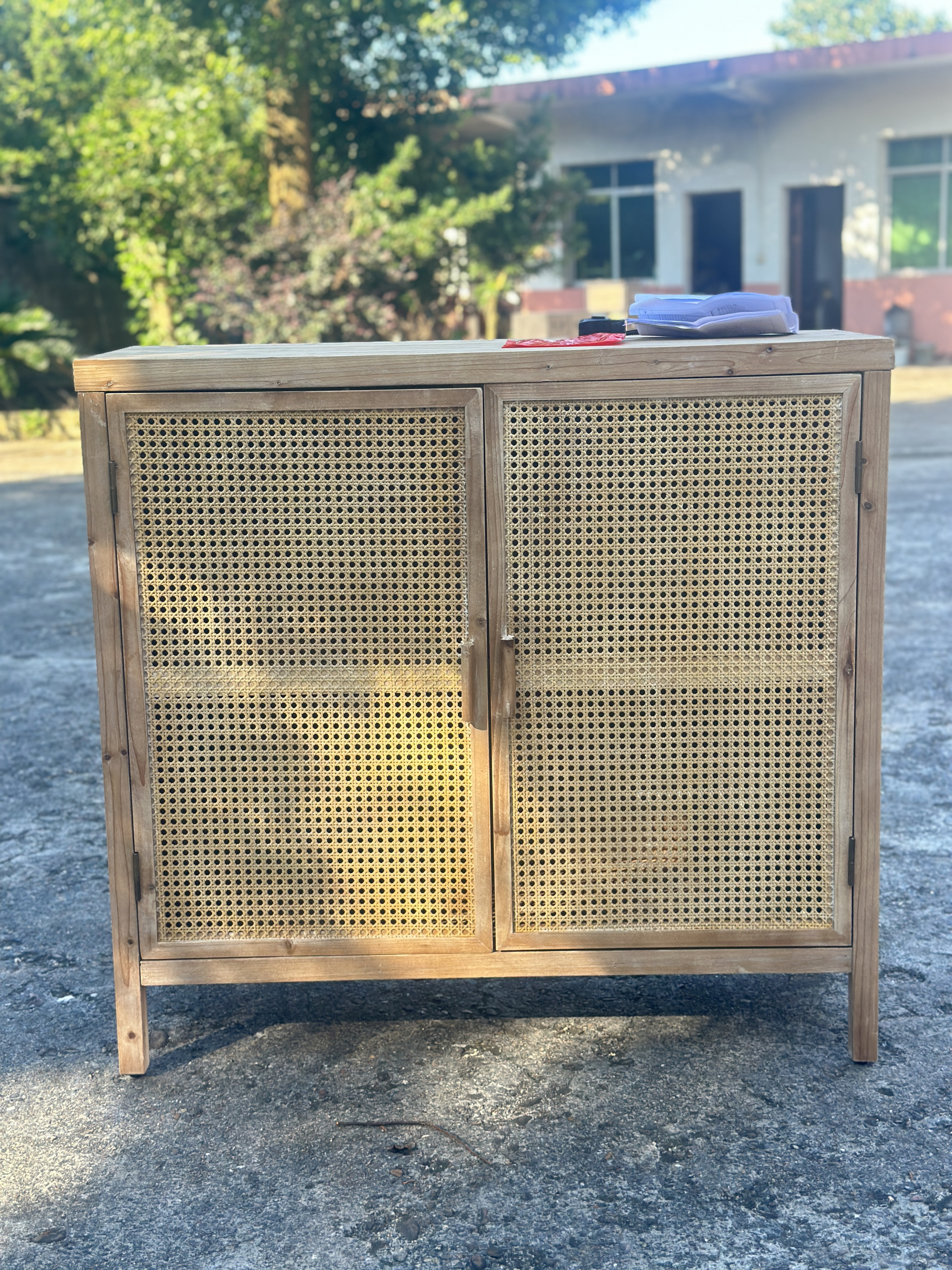 一折特价出口大牌CASA原单复古木质手工进口藤编织工艺家具餐边柜