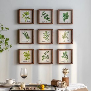 特价一套9件,美式乡村风格复古稀有植物实木框挂板画装饰画软装