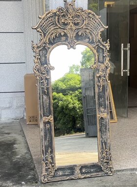 外贸原单法式复古雕花大镜框古董镜全身镜穿衣镜重工木制雕刻工艺