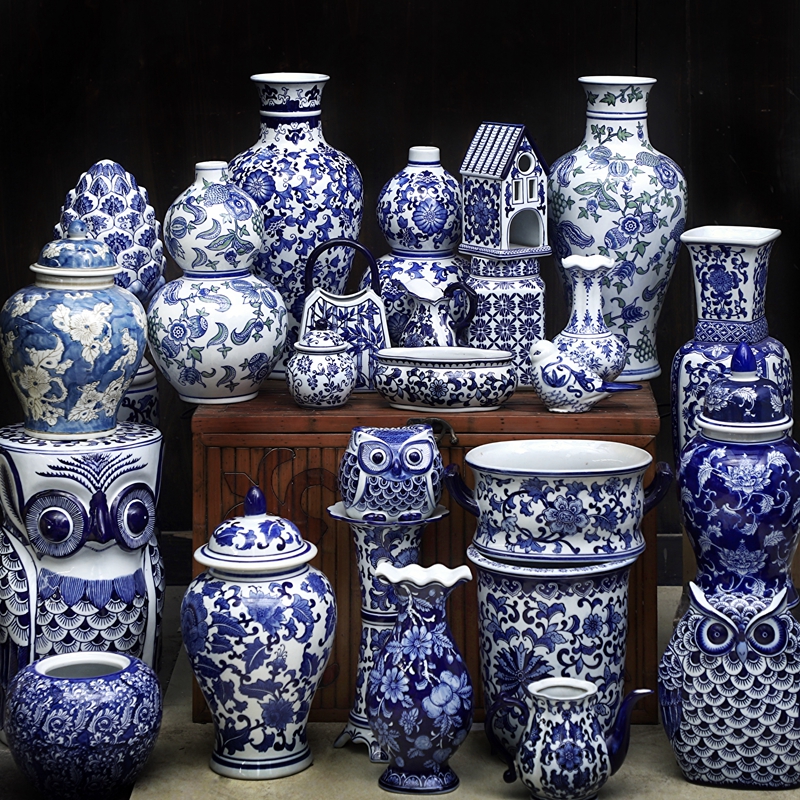 陶瓷集合--复古手绘高温青花瓷仿古上釉瓷器花瓶将军罐艺术摆件