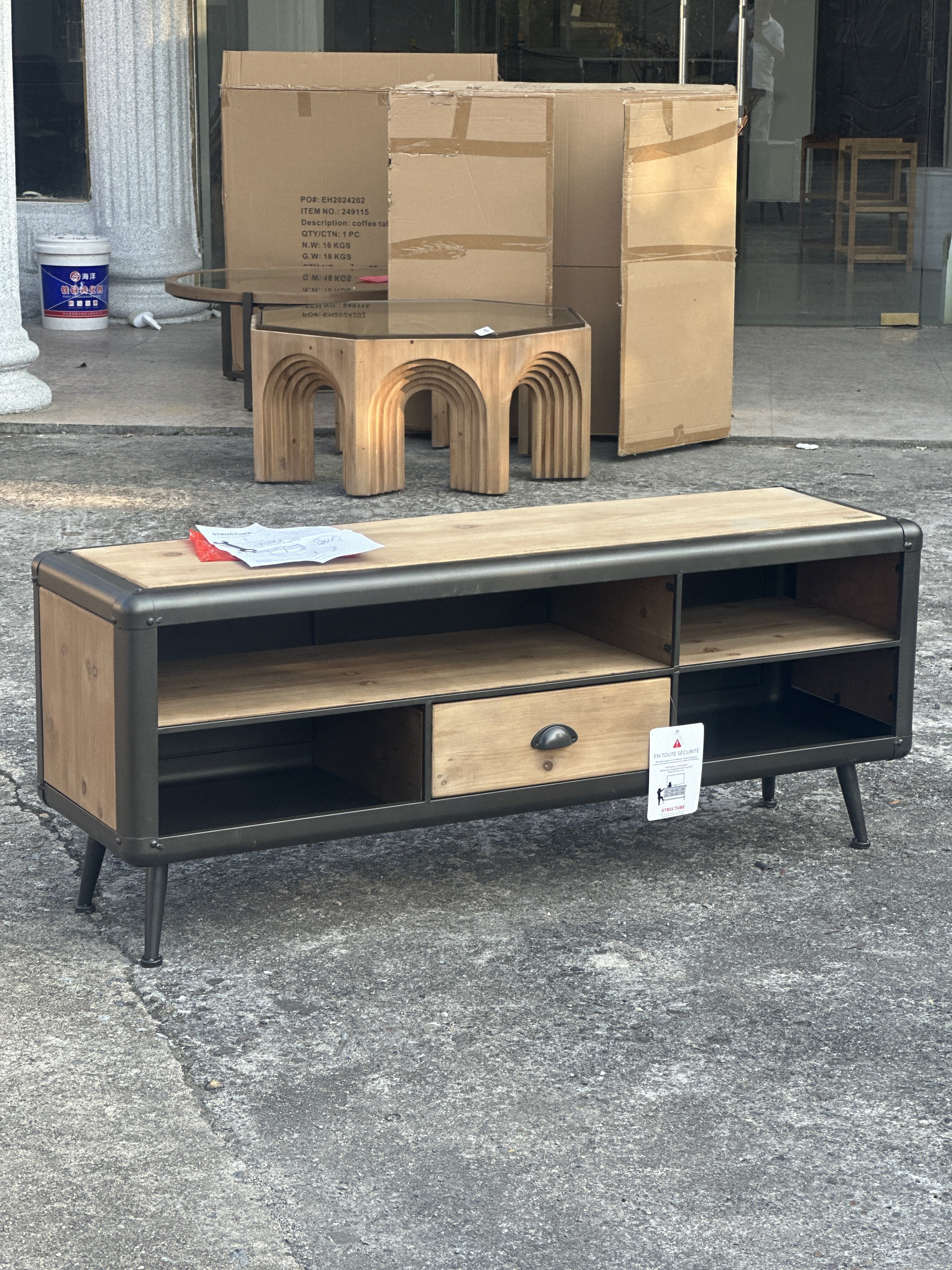 质感超好一折特价外贸原单STRUCTUBE家具复古铁艺实木工艺电视柜