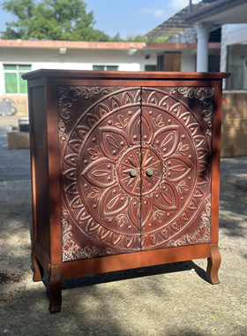 外贸原单波西米亚风格BRIGHT GOLD复古雕花柜子雕刻工艺仿古家具