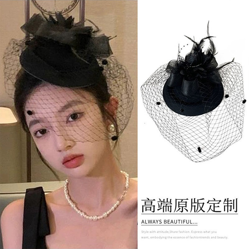 宋仁何同款欧式宫廷网纱复古小礼帽女名媛头饰晚宴礼服旗袍走发饰