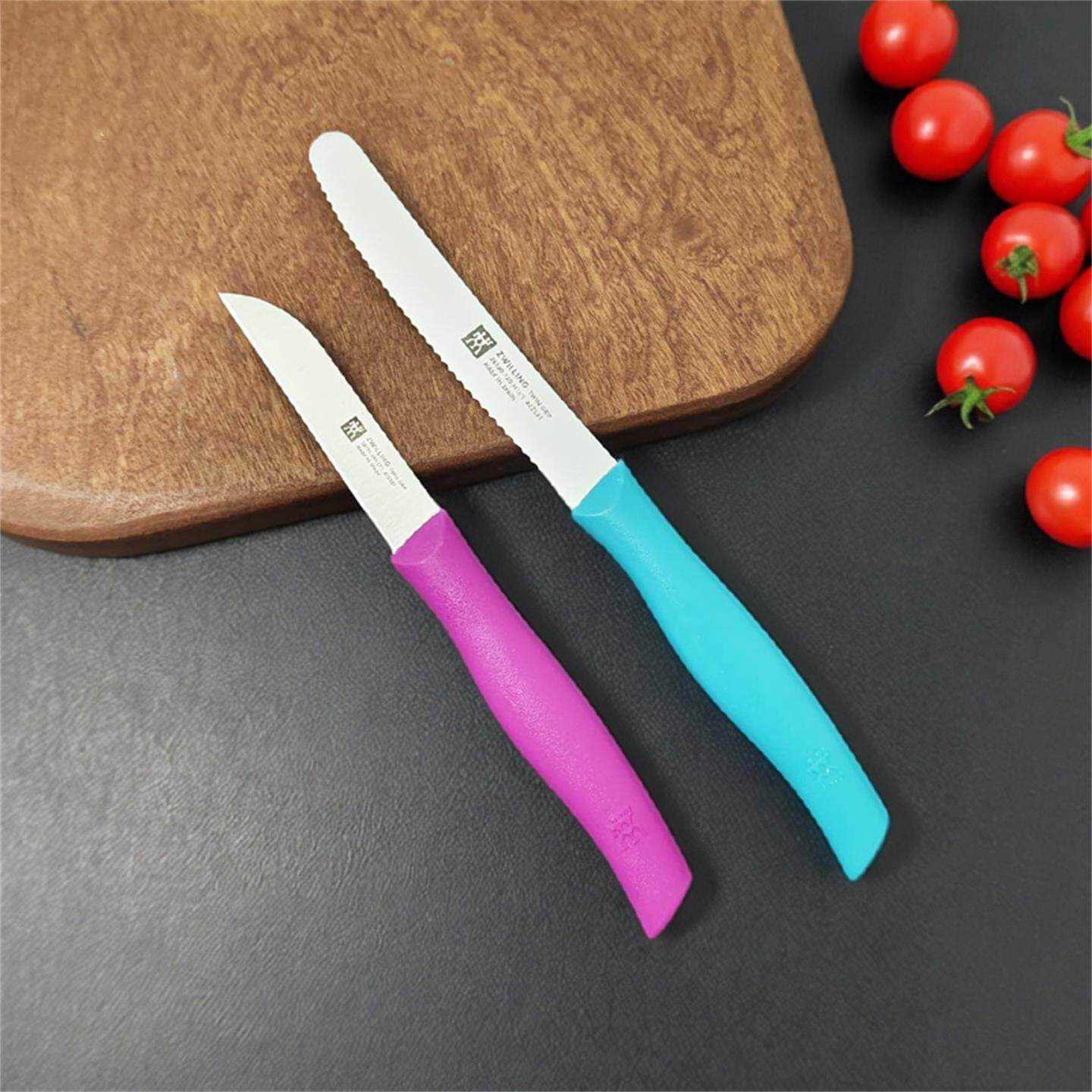 德国进口彩色双立人水果刀 削皮器 刮皮器 面包刀齿刃刀两件套