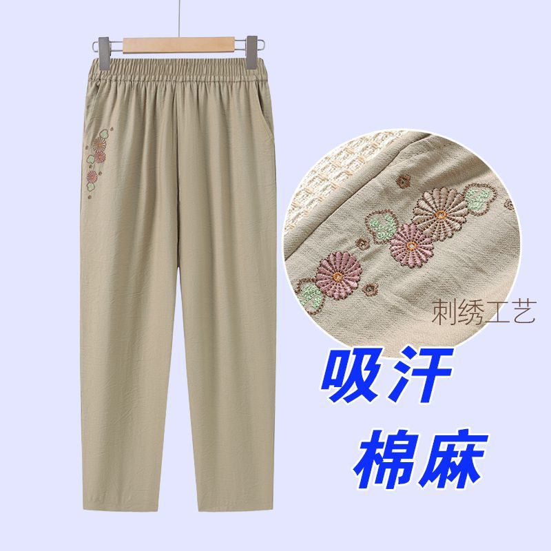妈妈棉麻九分裤夏季薄款民族风