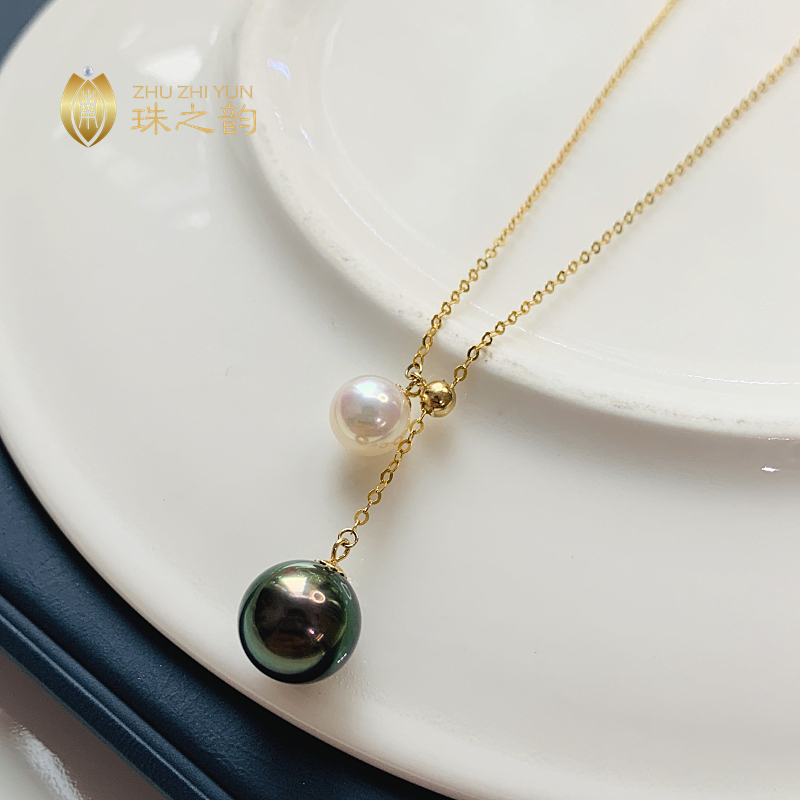 大溪地黑珍珠天然海水18k金y调节