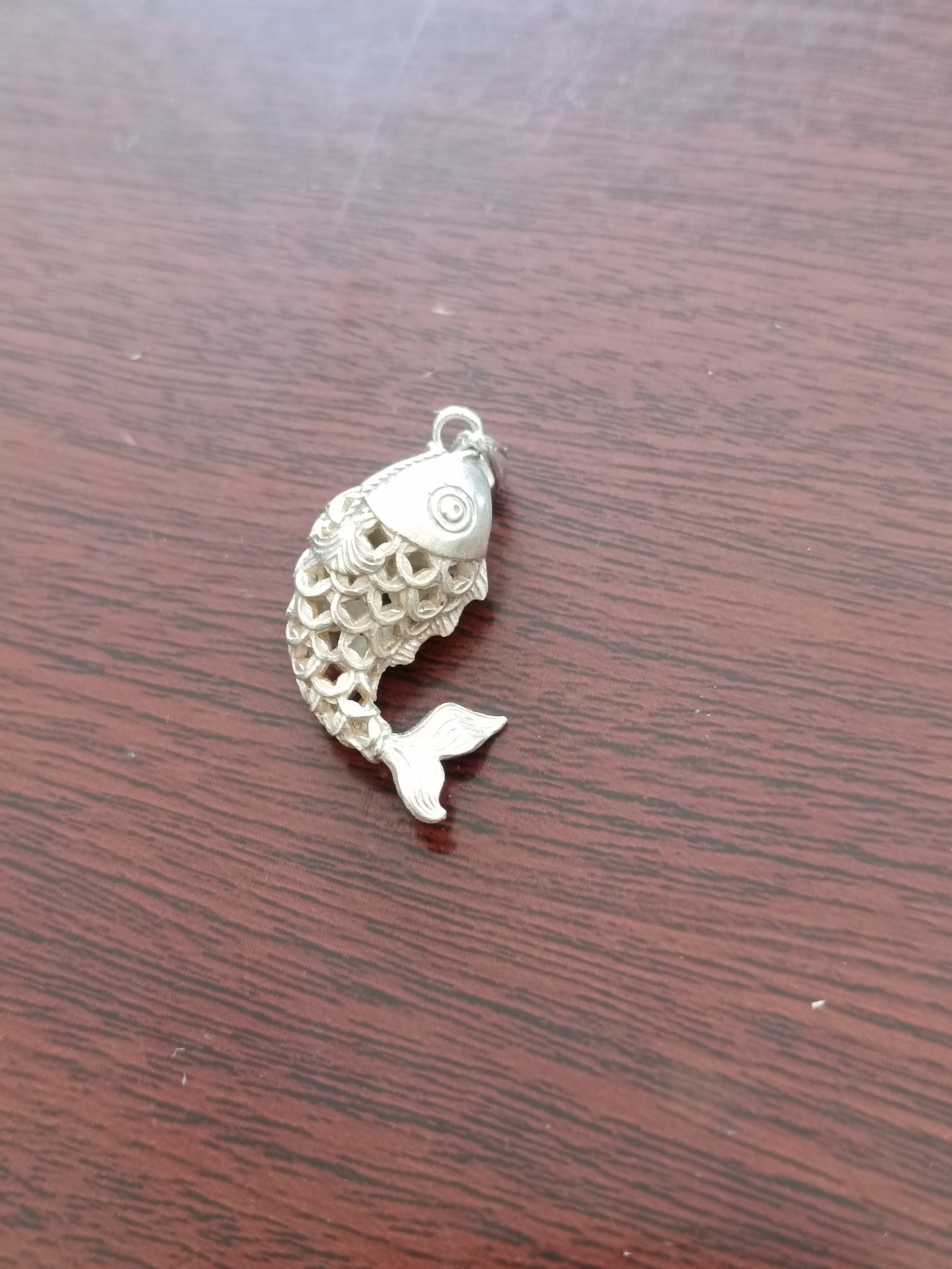 纯手工制纯银锦鲤鱼吊坠手链项链毛衣链吊坠镂空双面小巧挂件装饰