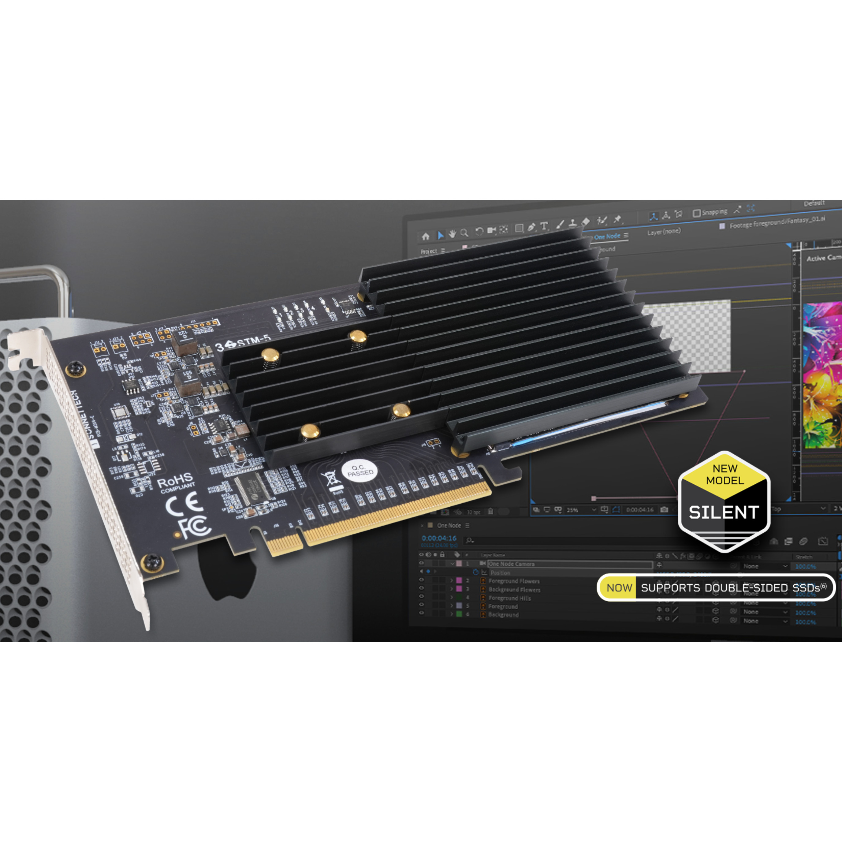 Sonnet M.2 4x4 PCIE SSD扩展卡MAC PRO SSD硬盘 FUS-SSD-4X4-E3S