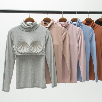 莫代尔长袖文胸一体式堆堆领居家