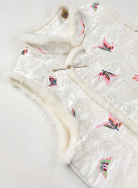 【暮雪】2025新年新品新中式立领棉马甲秋冬夹棉背心提花夹水貂毛