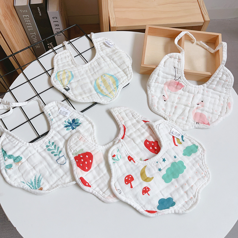 新生儿口水巾柔软泡泡纱围嘴3条包邮口水兜8层纯棉纱布婴儿四季款