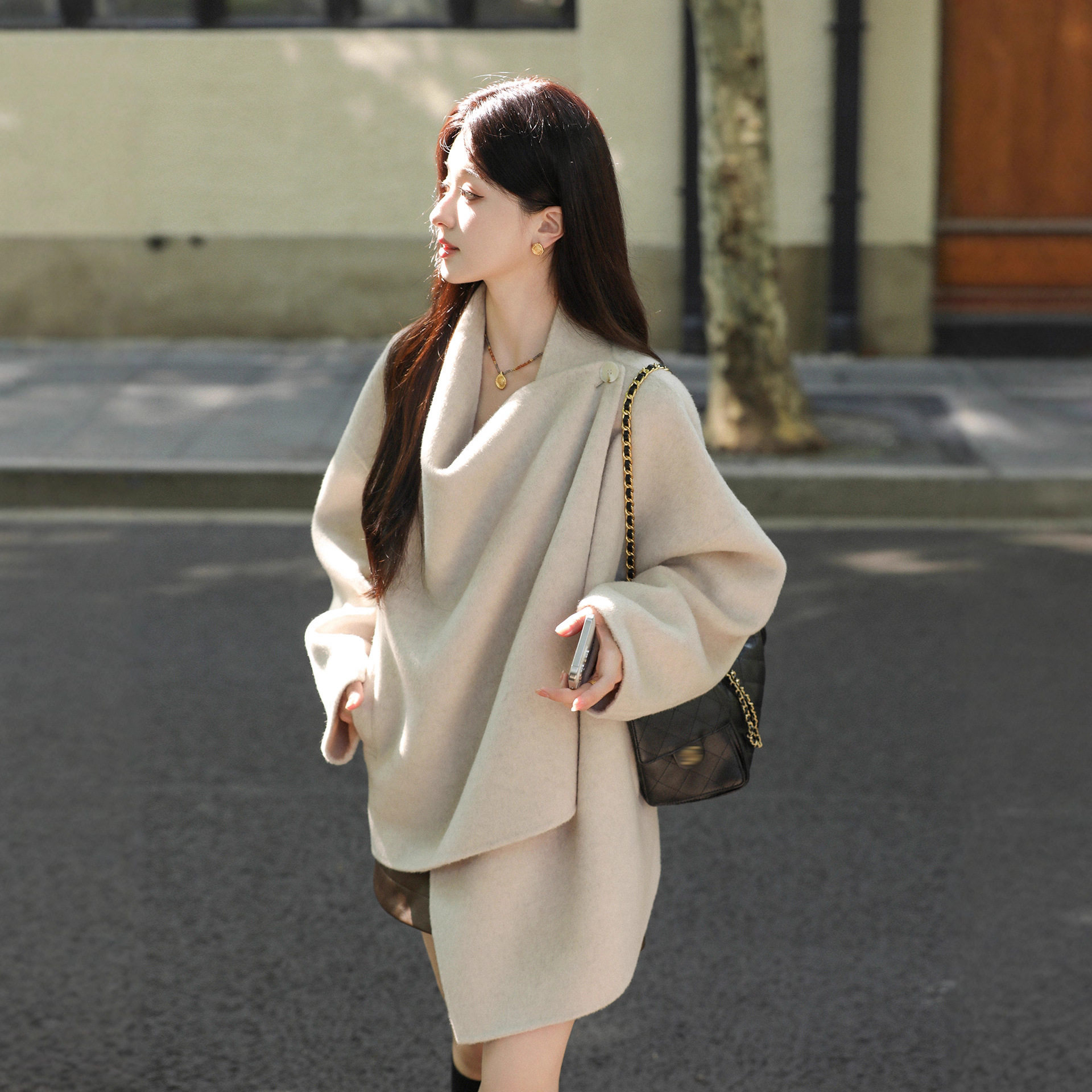 2025时尚休闲绵羊毛双面呢大衣女装秋冬造型感不对称多穿毛呢外套,女装/女士精品,羊绒衫,淘宝优惠券,粉丝福利购,淘宝优惠卷