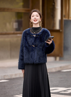 2025秋冬装外套加厚保暖上衣女装新款皮毛一体毛毛气质外套HE5519