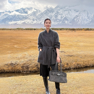 新款高端拉毛羊绒羊毛大衣女中长款慵懒贵气百搭双面呢大衣外套冬