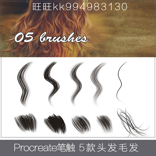 Procreate笔刷 5款手绘人物头发毛发纹理绘画触IPAD大师级画板267