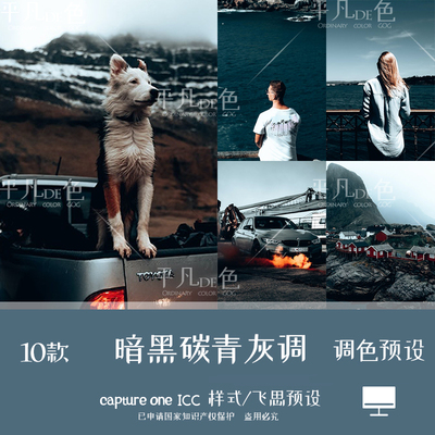 capture one样式 暗黑碳青灰色旅拍风光调色滤镜c1飞思预设CO876