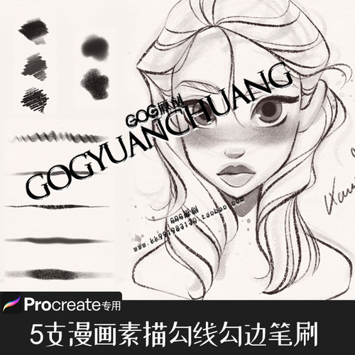 Procreate笔刷 5支日漫画肖像人物勾边勾线手绘画素描ipad画笔966