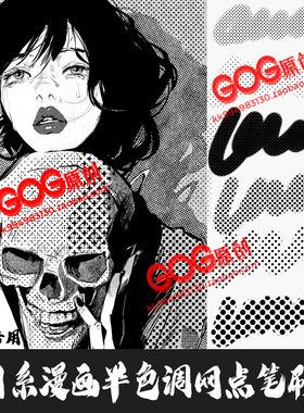 CSP笔刷 55支日漫网点黑白漫画半色调网版ClipStudioPaint/优动漫