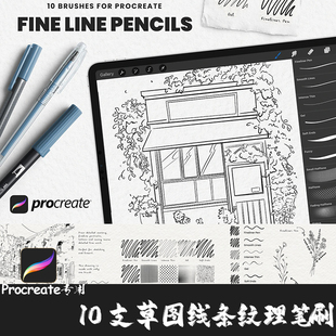 Procreate笔刷 10支精细线条草图线稿起稿铅笔纹理勾线IPAD绘画笔