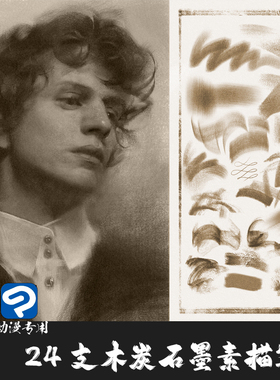 ClipStudioPaint笔刷24支木炭石墨铅笔素描手绘速写CSP优动漫画笔