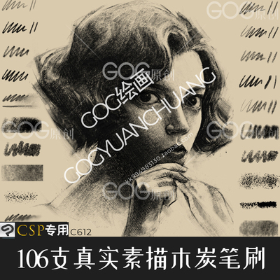 ClipStudioPaint笔刷 106支真实木炭素描彩色铅笔2BHB手绘CSP画笔