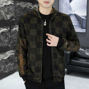 夏季镂空透气冰丝长袖防晒服防蚊虫叮咬连帽格子轻薄钓鱼遮阳外套