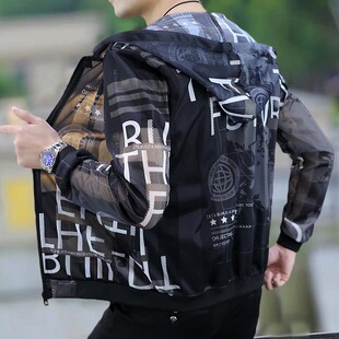 夏季防晒衣服男士大胖子户外长袖大码连帽冰丝镂空透气凉快防蚊虫