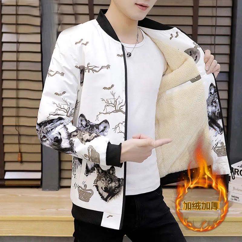 秋冬男士夹克加绒加厚韩版修身上衣服潮流青少年高中学生加棉外套