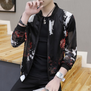 2019夏季网纱镂空男士夹克社会精神小伙外套超薄透气防晒衣服装