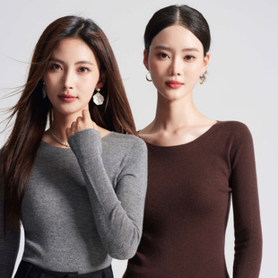 毛衣女装 针织衫 冬 女圆领新款 可机洗60支18针无缝100纯羊毛打底衫