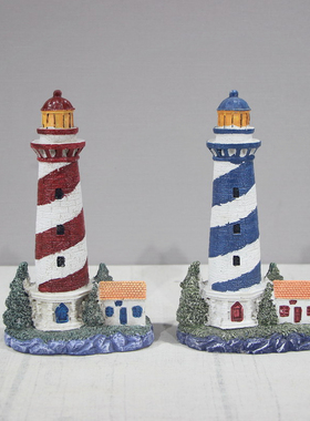 地中海风格小灯塔摆件树脂彩色小屋塔桌面摆设造景装饰品模型道具