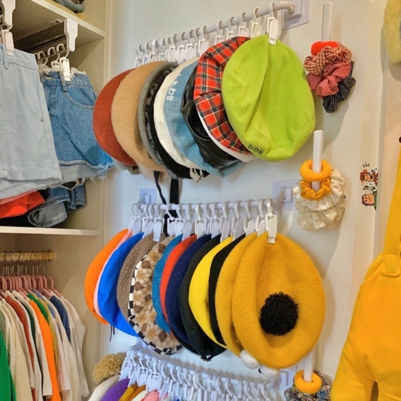 儿童衣柜挂杆帽子收纳壁挂婴儿口水巾挂钩毛巾袜子夹子免打孔粘钩