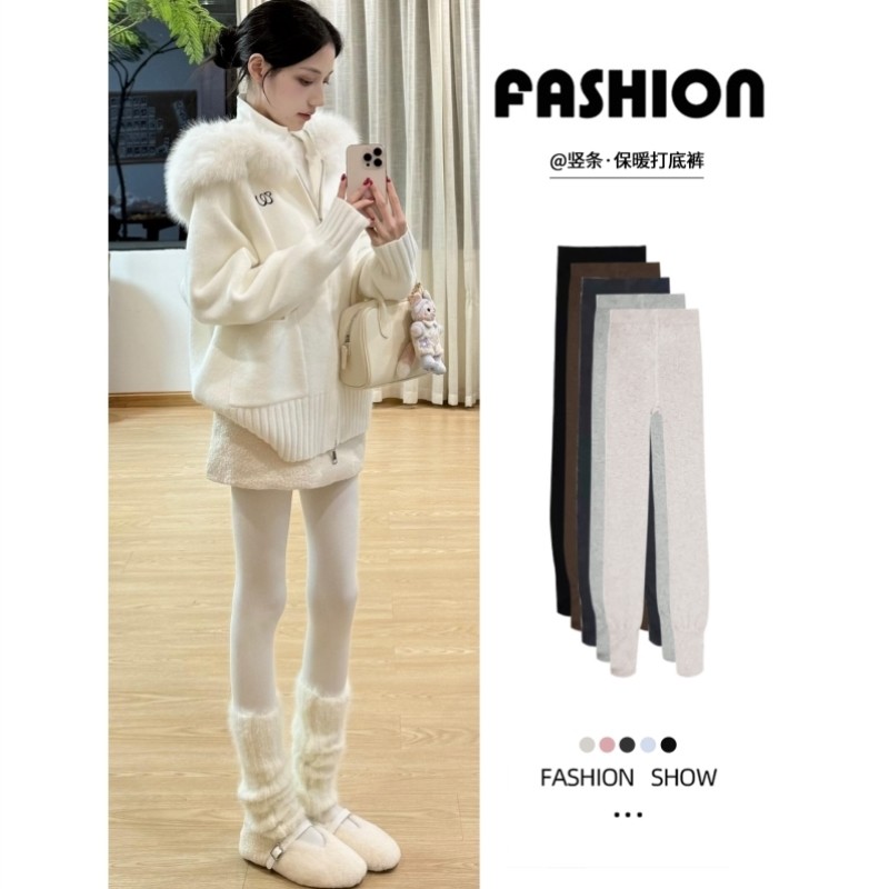 浅灰色棉打底裤女秋冬2025新款修身秋裤配裙子外穿紧身加绒连裤袜