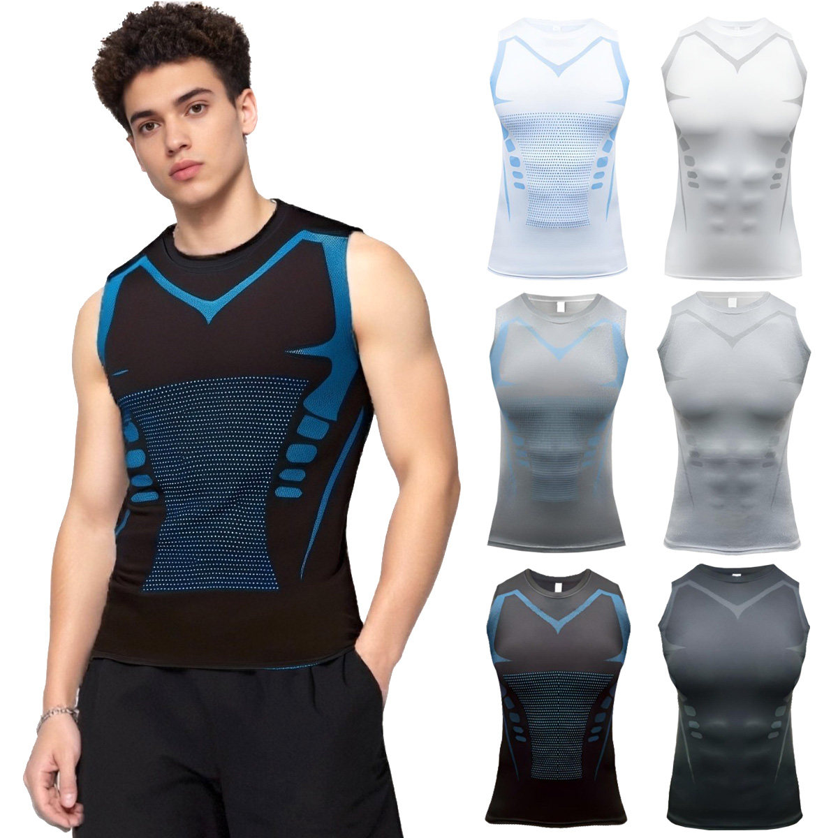 男士运动背心速干弹力健身衣无袖紧身训练田径体育背心透气打底衫