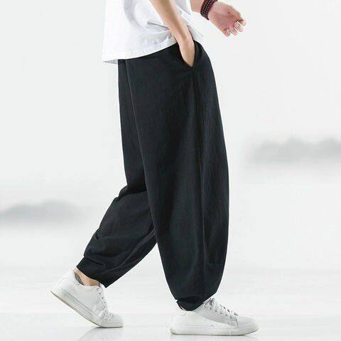 中国风22新款亚麻宽松休闲裤汉服裤子棉麻长裤男阔腿哈伦裤灯笼裤
