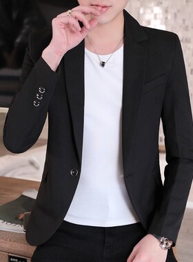 夏季男士西服套装男薄款休闲条纹小西装男外套韩版修身中袖二件套