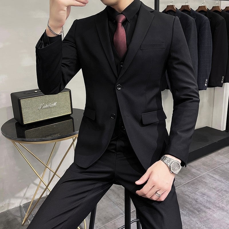 西服套装男士三件套韩版修身帅气新郎结婚礼服英伦风休闲小西装潮