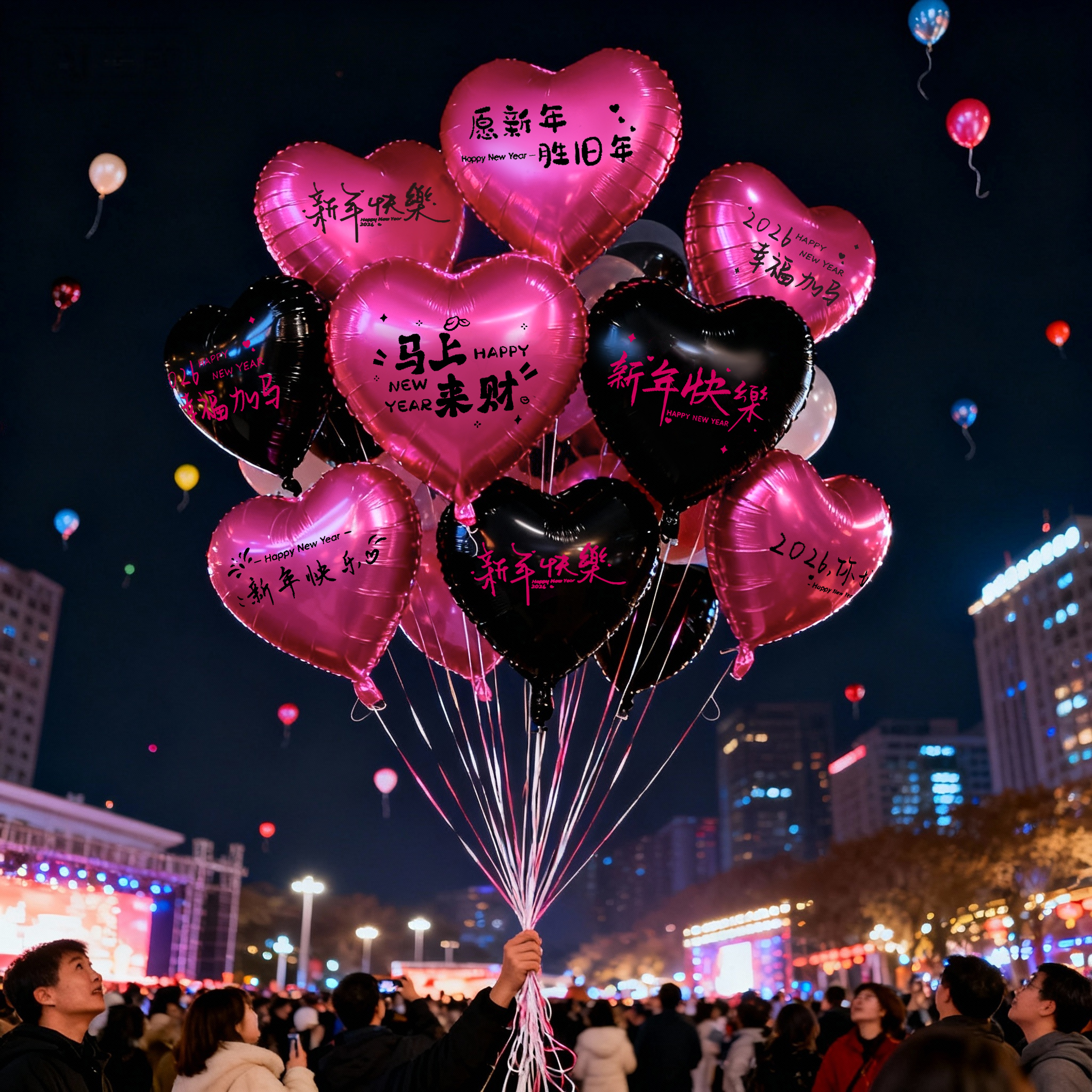 18寸新年快乐铝膜气球跨年放飞汽球商场店铺活动装饰布置场景氛围