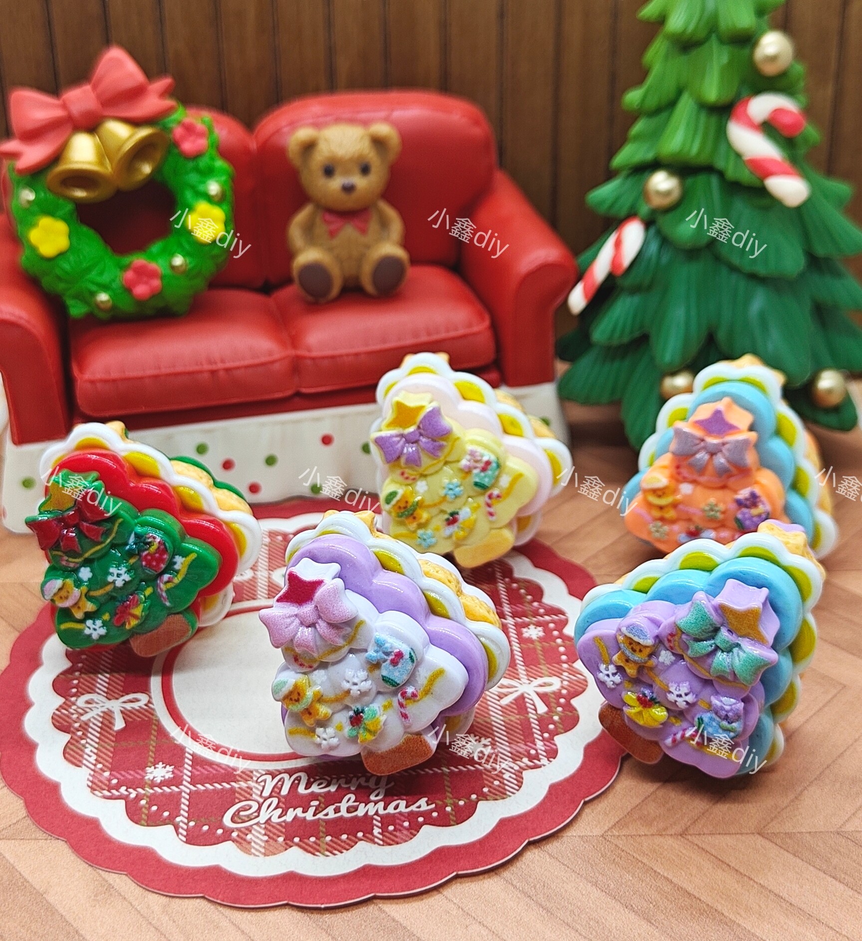 定制冬日圣诞树汉堡diy仿真微缩食玩树脂配件奶油胶捏捏装饰摆件