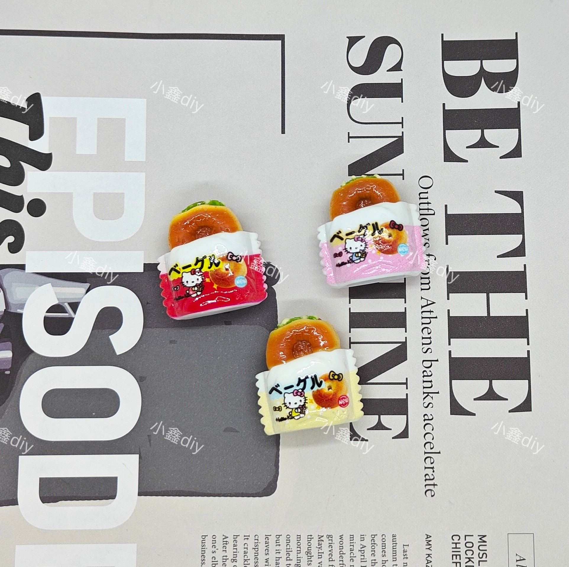 定制纸袋贝果汉堡diy仿真微缩食玩树脂配件奶油胶捏捏装饰摆件