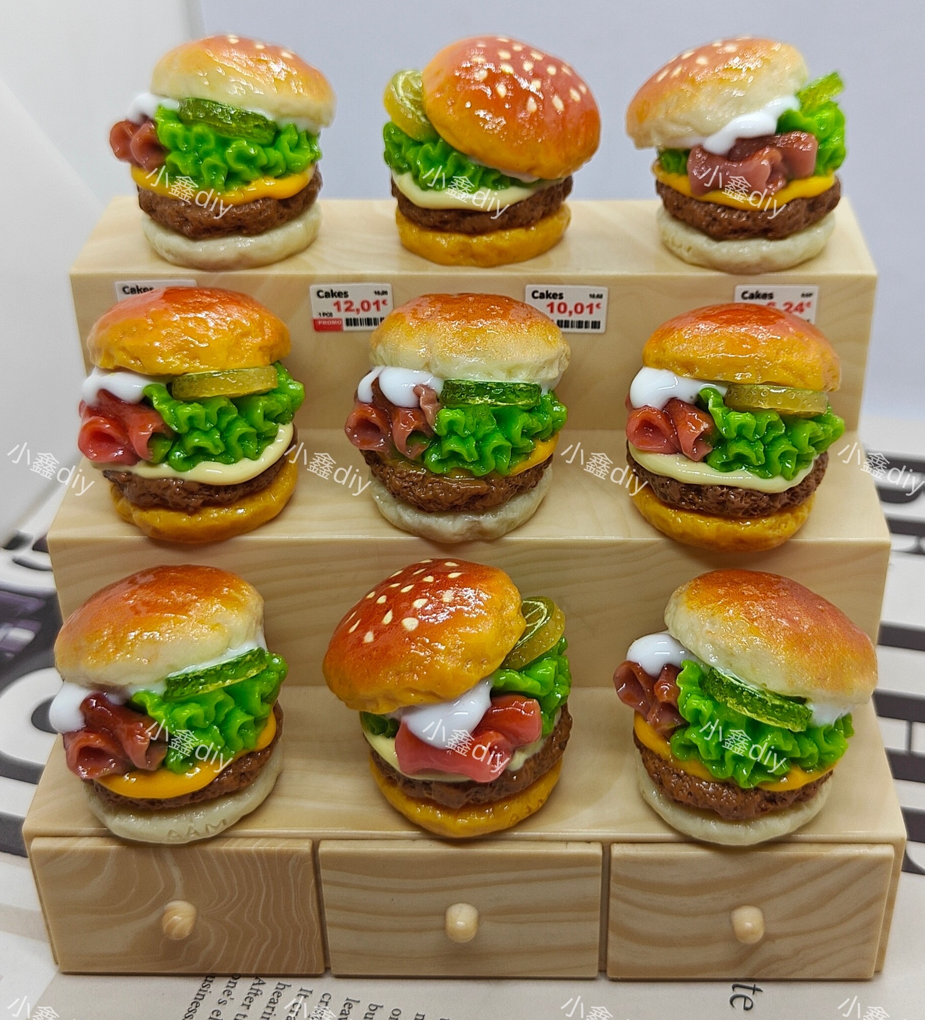 定制柠檬橘子汉堡diy仿真微缩食玩树脂配件奶油胶捏捏装饰摆件