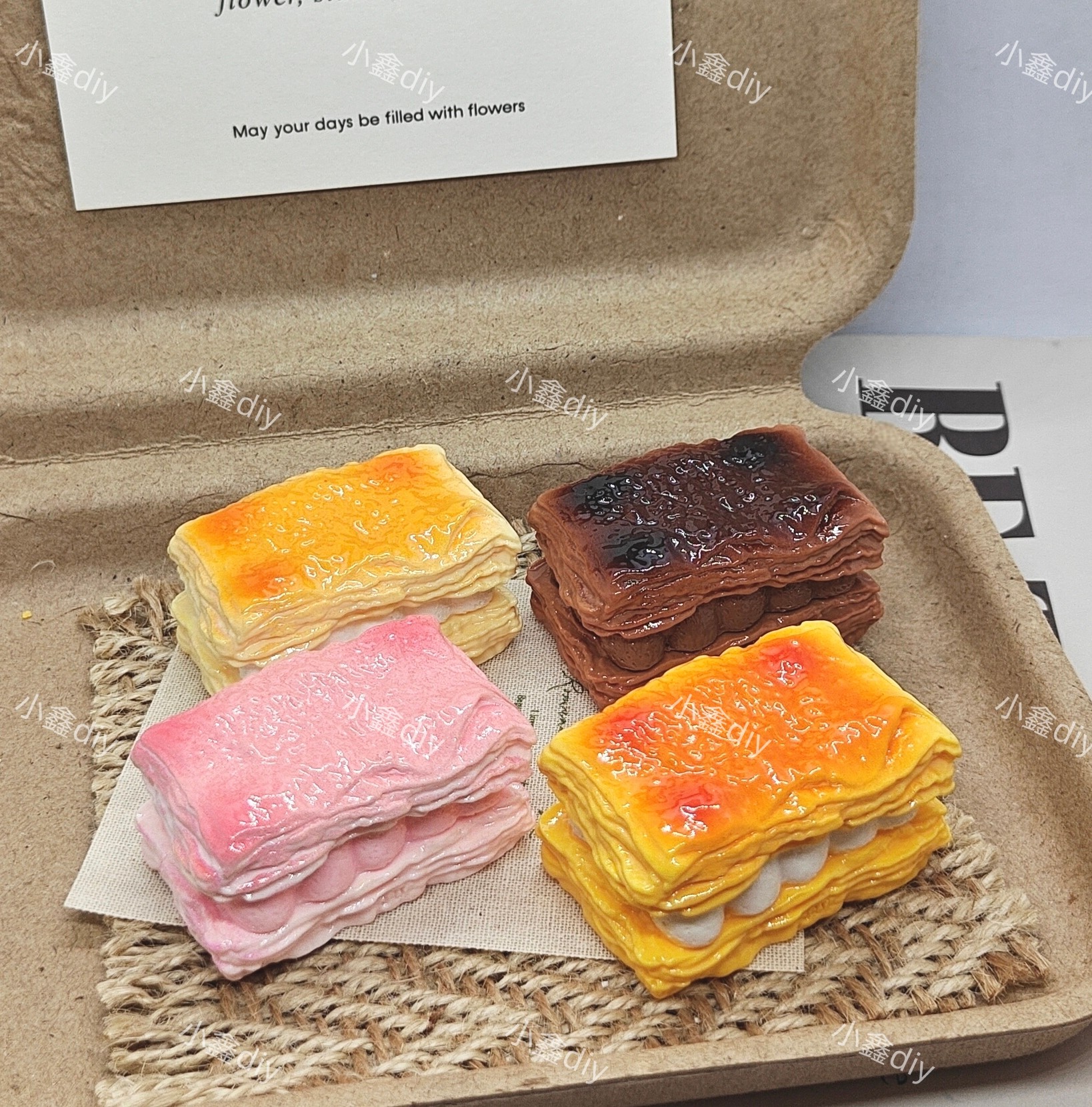 定制奶油夹心拿破仑diy仿真微缩食玩树脂配件奶油胶捏捏装饰摆件