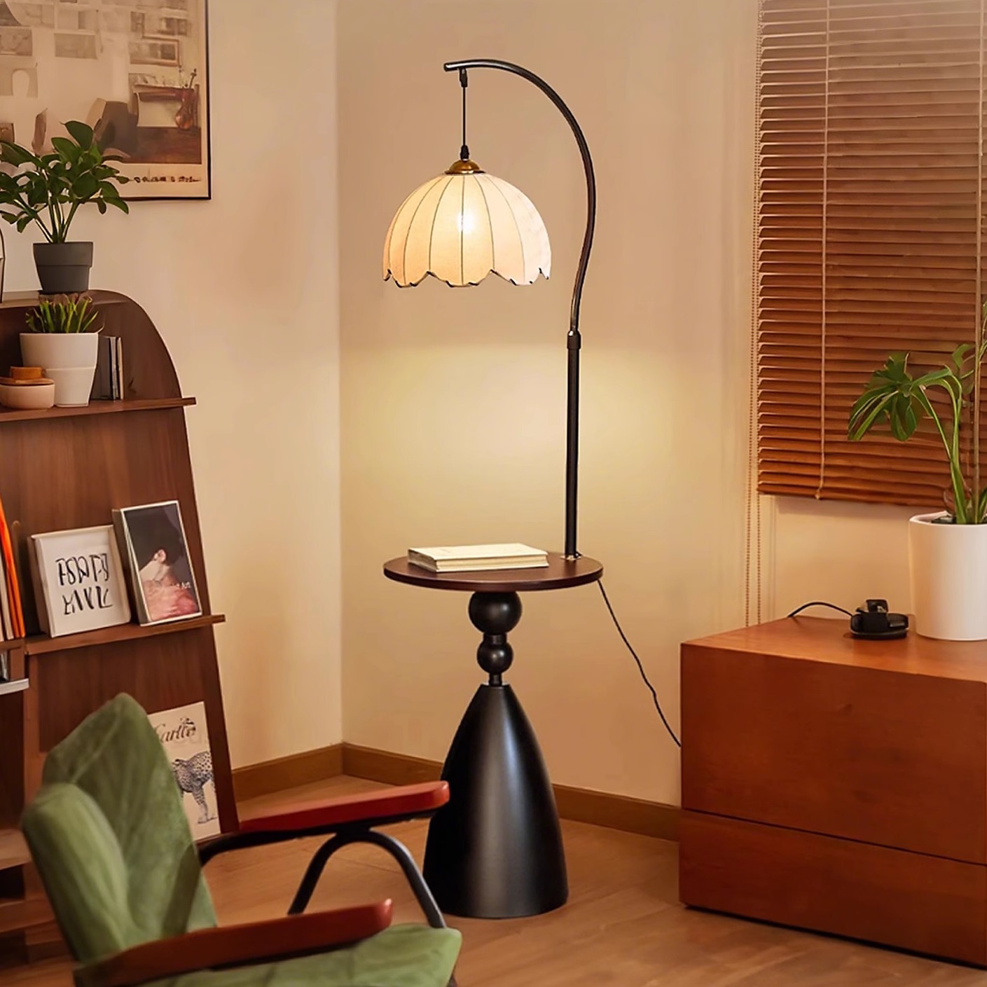 中古风落地灯置物架一体钓鱼灯