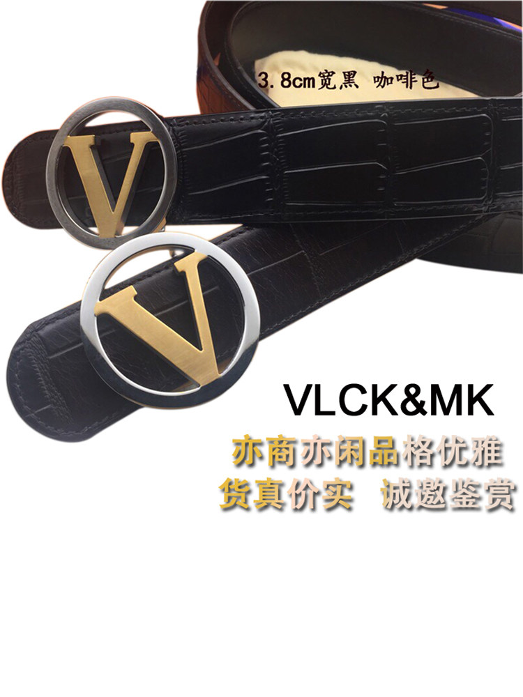 男士皮带头层牛皮腰带V字母扣高档商务鳄鱼纹轻奢时尚百搭裤腰带