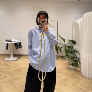 韩国订单~棉 女士 蓝色带钻条纹衬衫A1-103