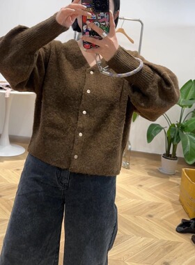 日本贵牌！ap两色羊毛混纺开衫 拉毛做旧毛衣C2-277